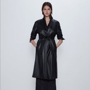 Women’s Black Faux Leather Trench Coat (Size M) with tags.